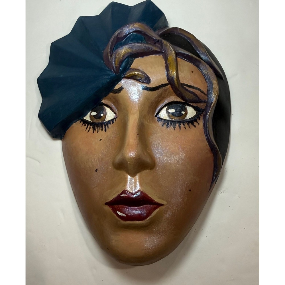 Vintage Handmade Art Deco Style Artistic Lady Face Wall Mask BoHo Eclectic Decor